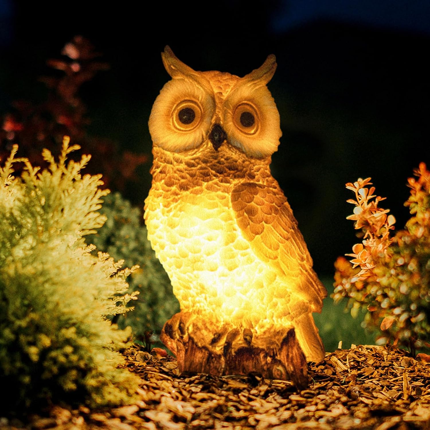Brown Resin Solar Owl Garden Statue