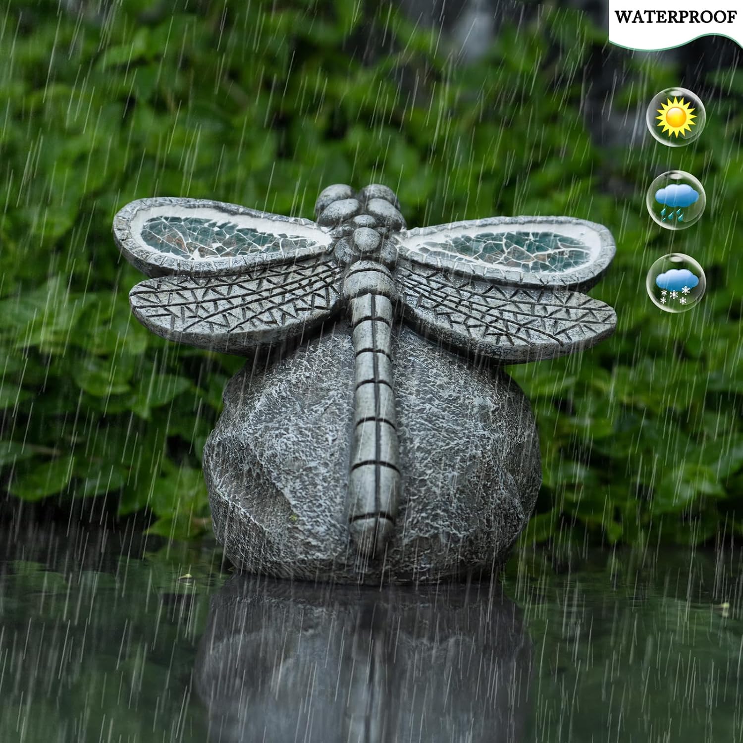 Resin Solar Dragonfly Garden Decor Statue