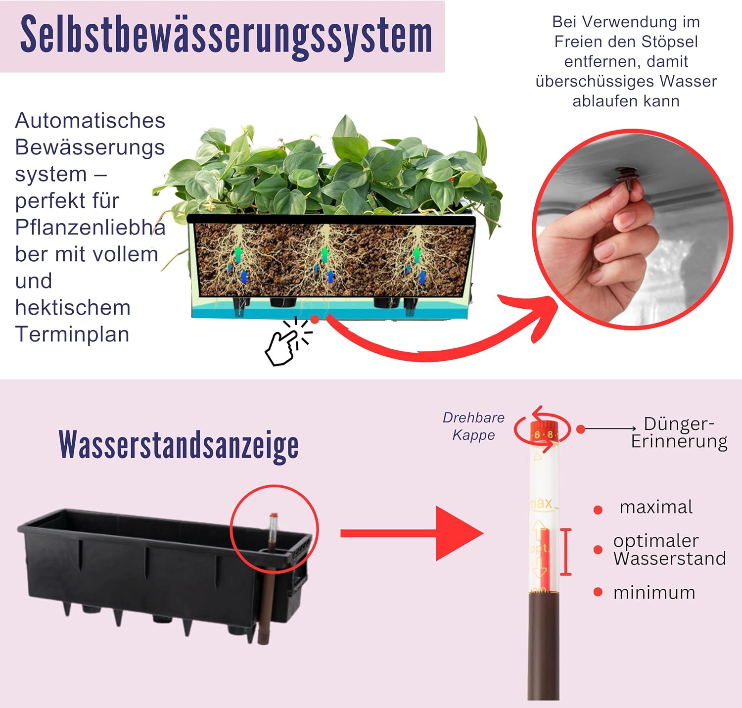 Black Self‑Watering Wall Flower Planter Boxes