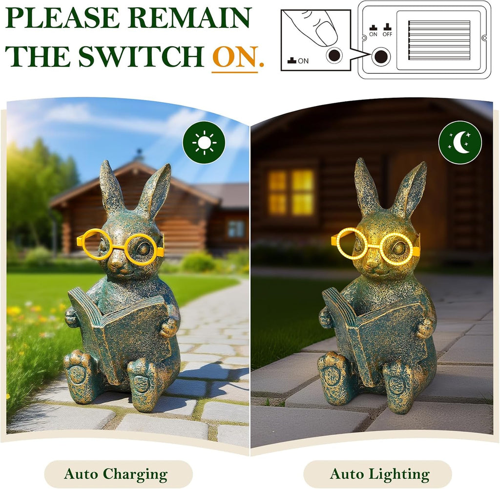 Solar Reading Rabbit Garden Decor Statue