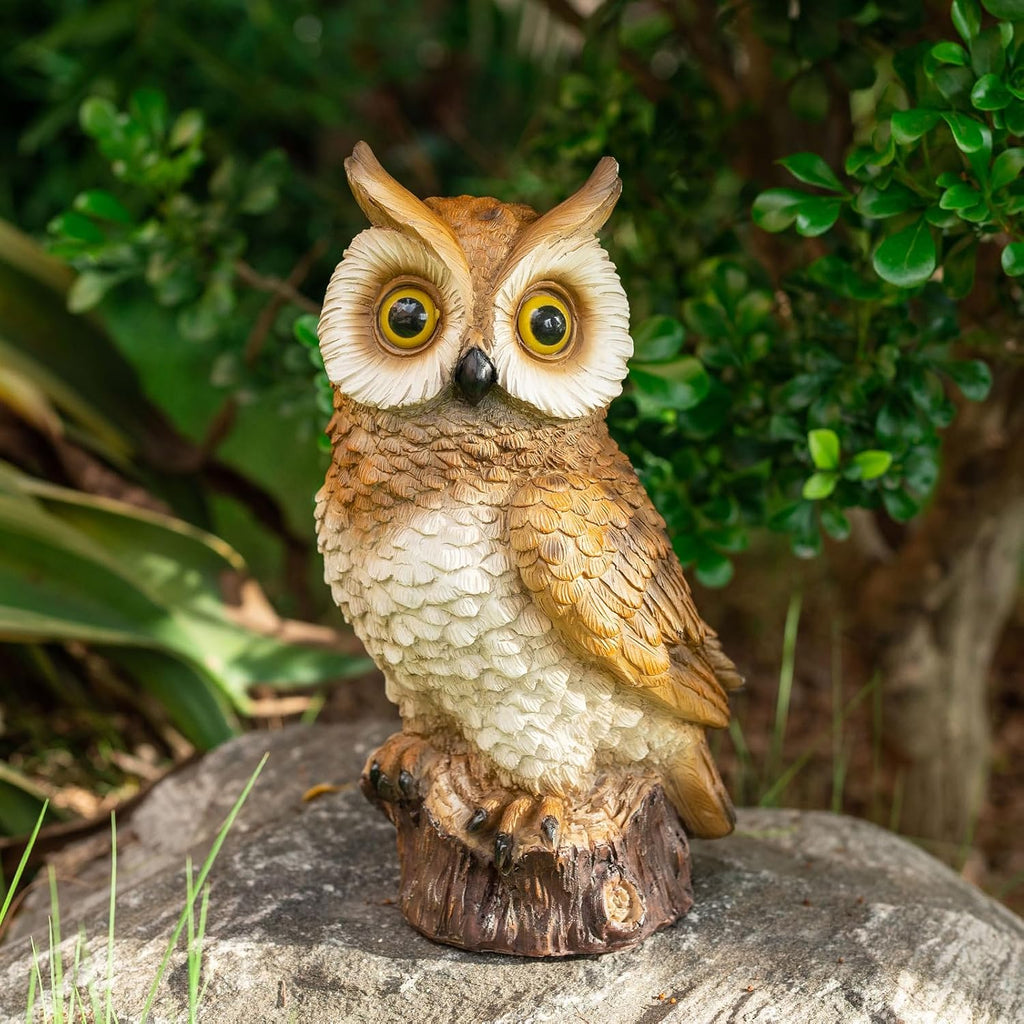 Brown Resin Solar Owl Garden Statue