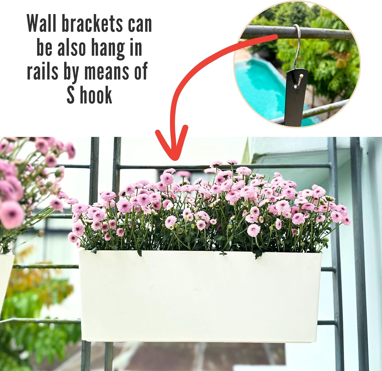 White Self‑Watering Wall Flower Planter Boxes