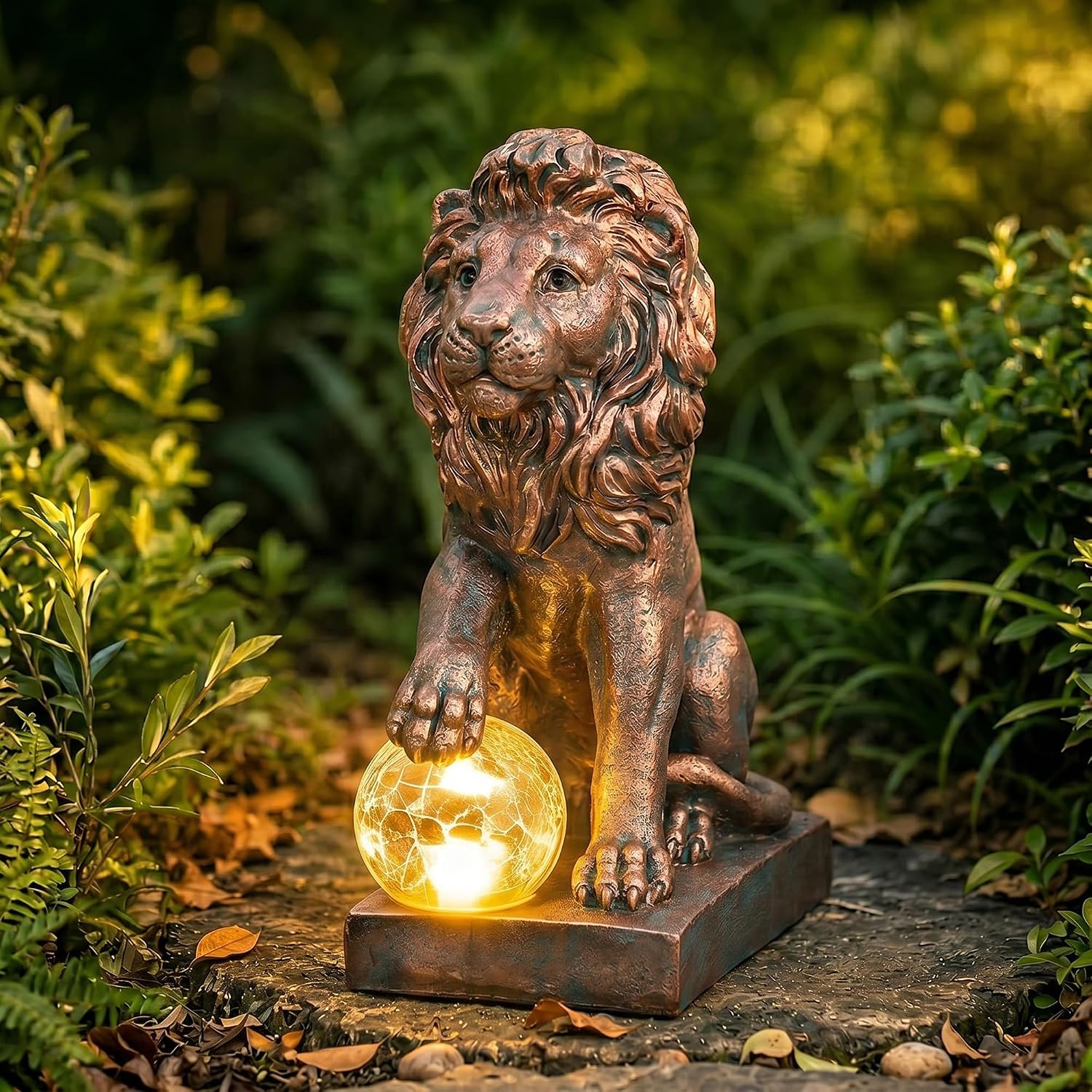 Copper Solar Lion Garden Decor Statue