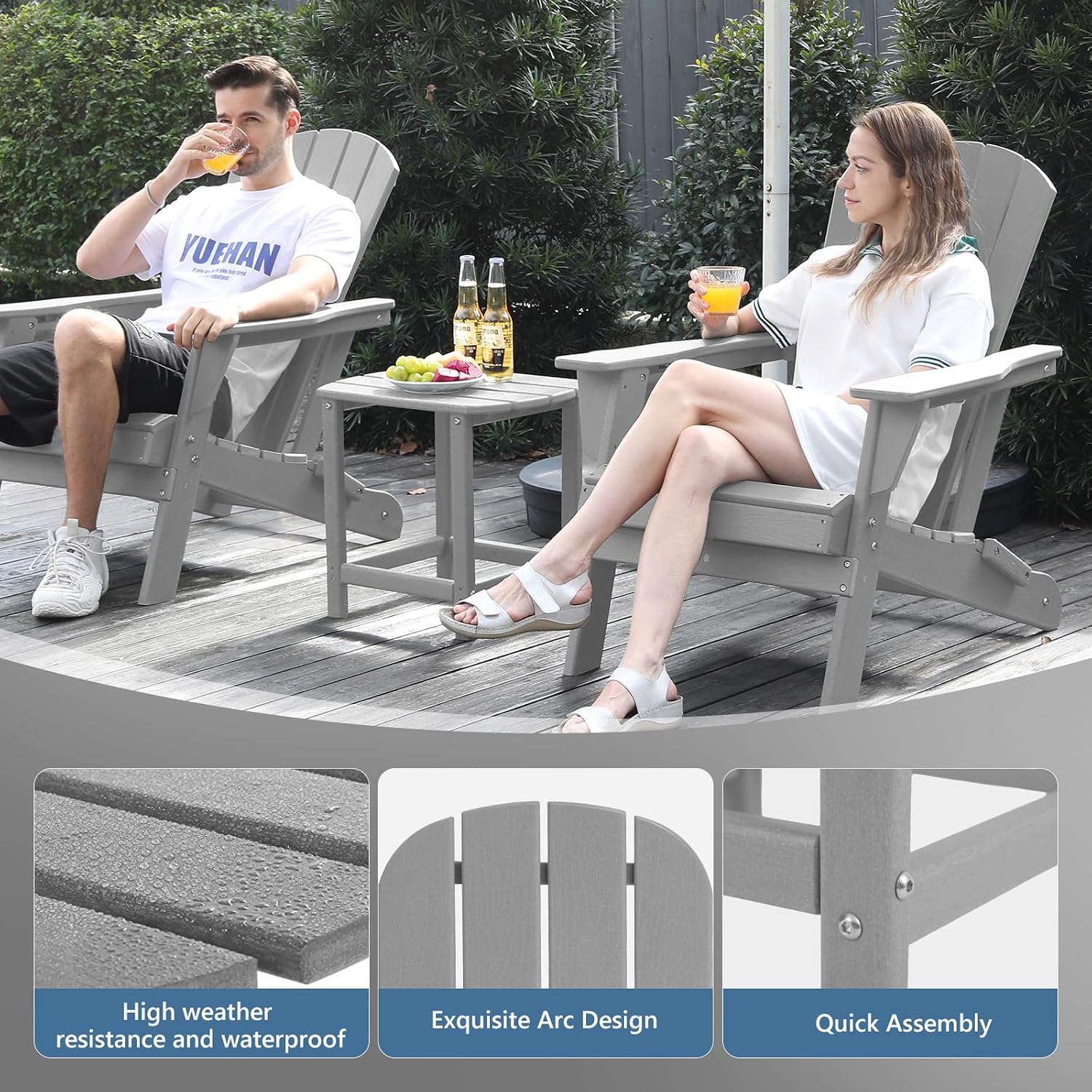 Grey HDPE Outdoor Adirondack Side Table