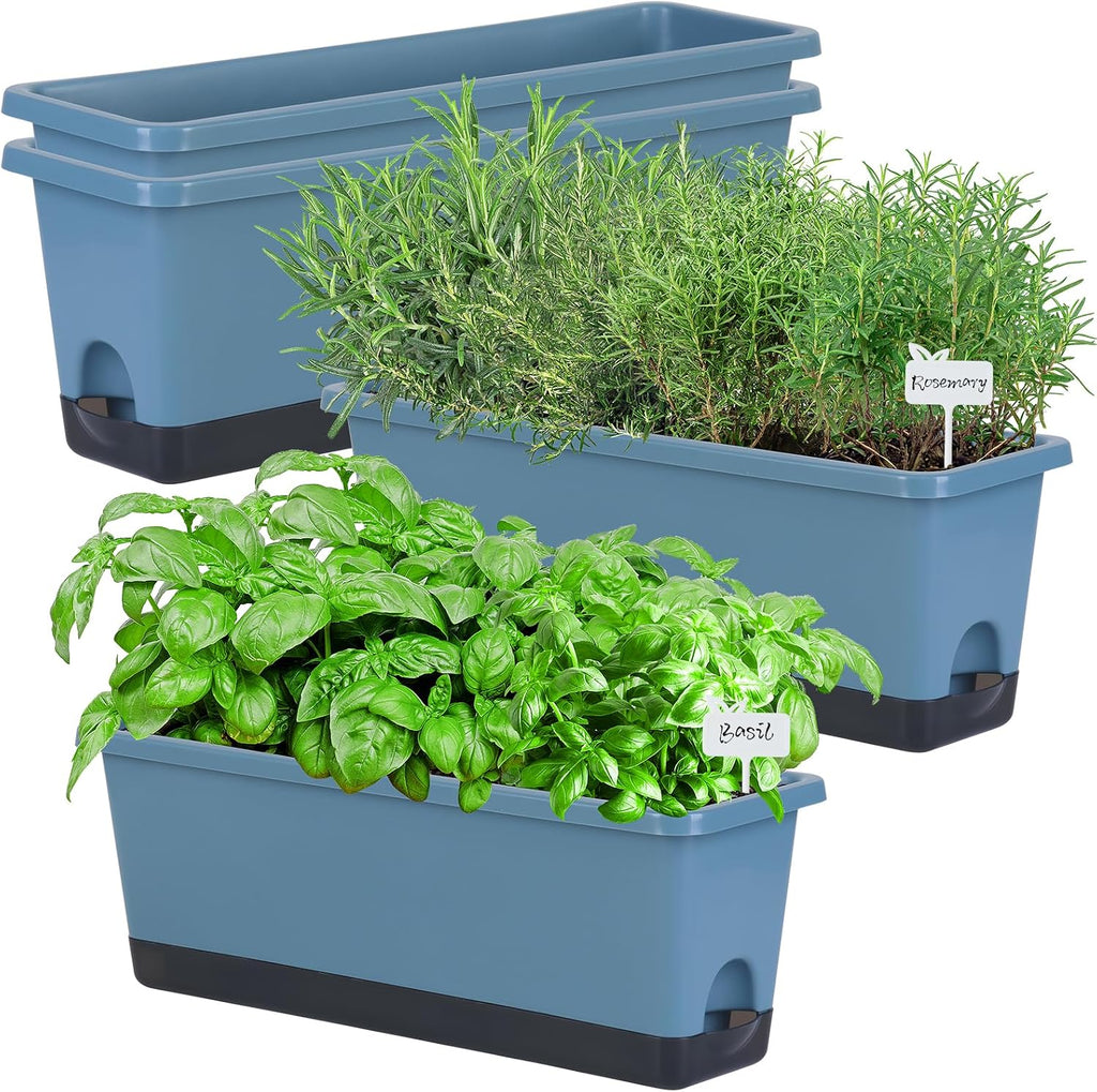 Rectangle Blue Window Herb Flower Planter Boxes