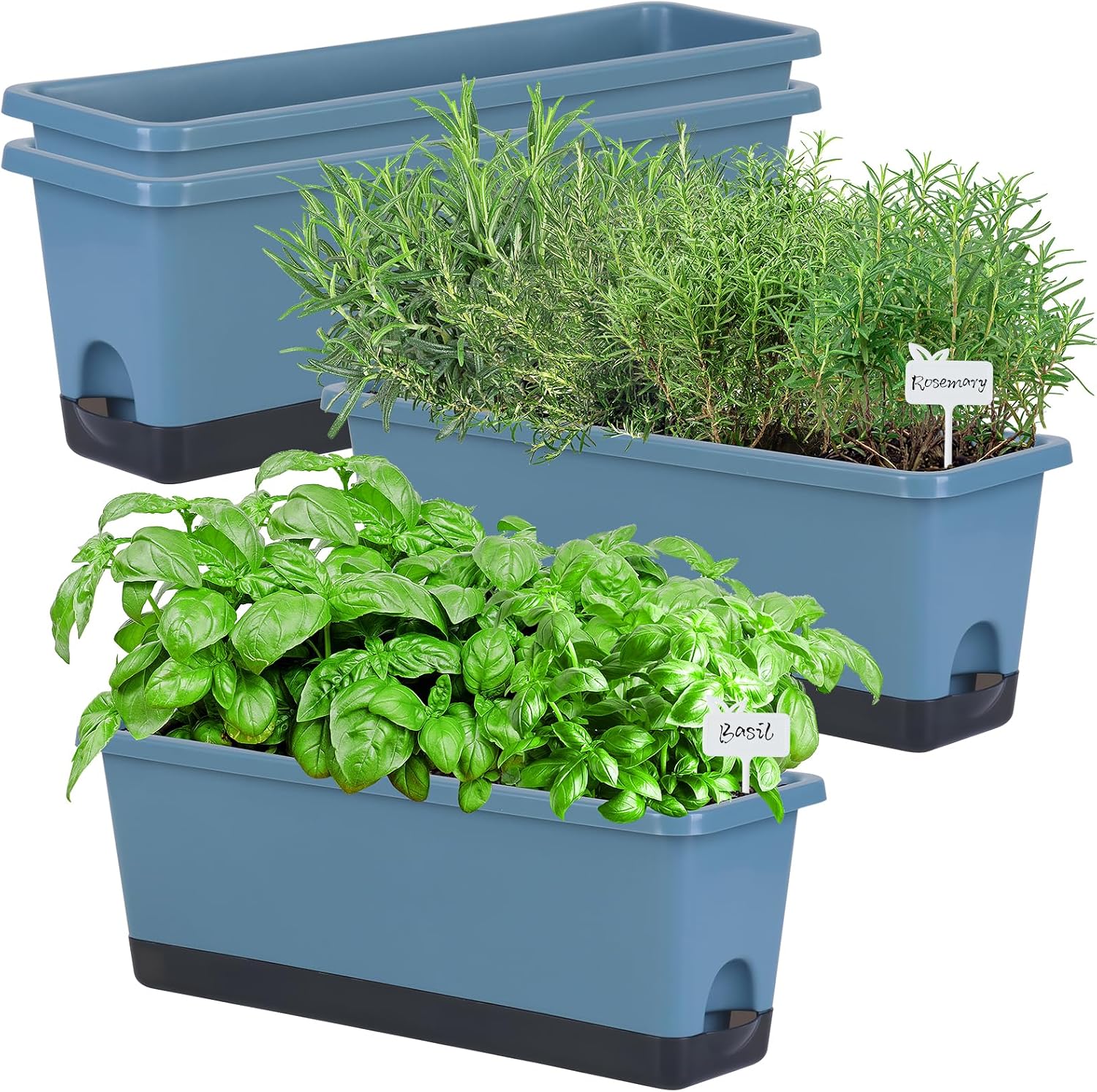Rectangle Blue Window Herb Flower Planter Boxes