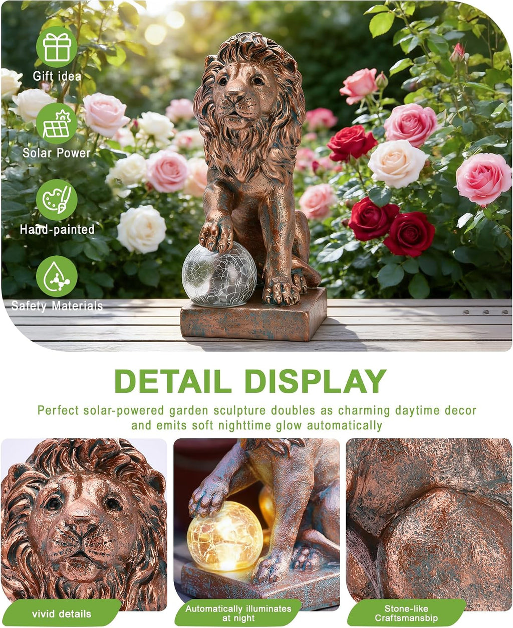 Copper Solar Lion Garden Decor Statue