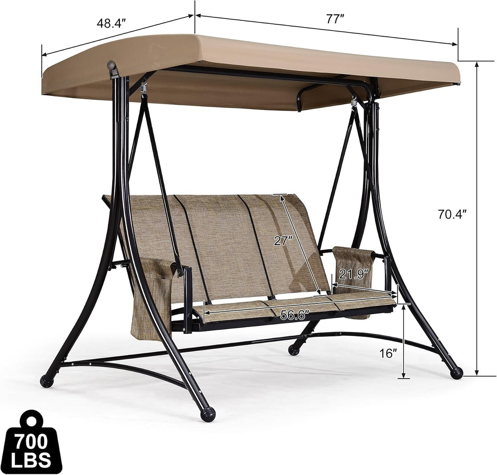 3‑Seat Outdoor Porch Swing Chair