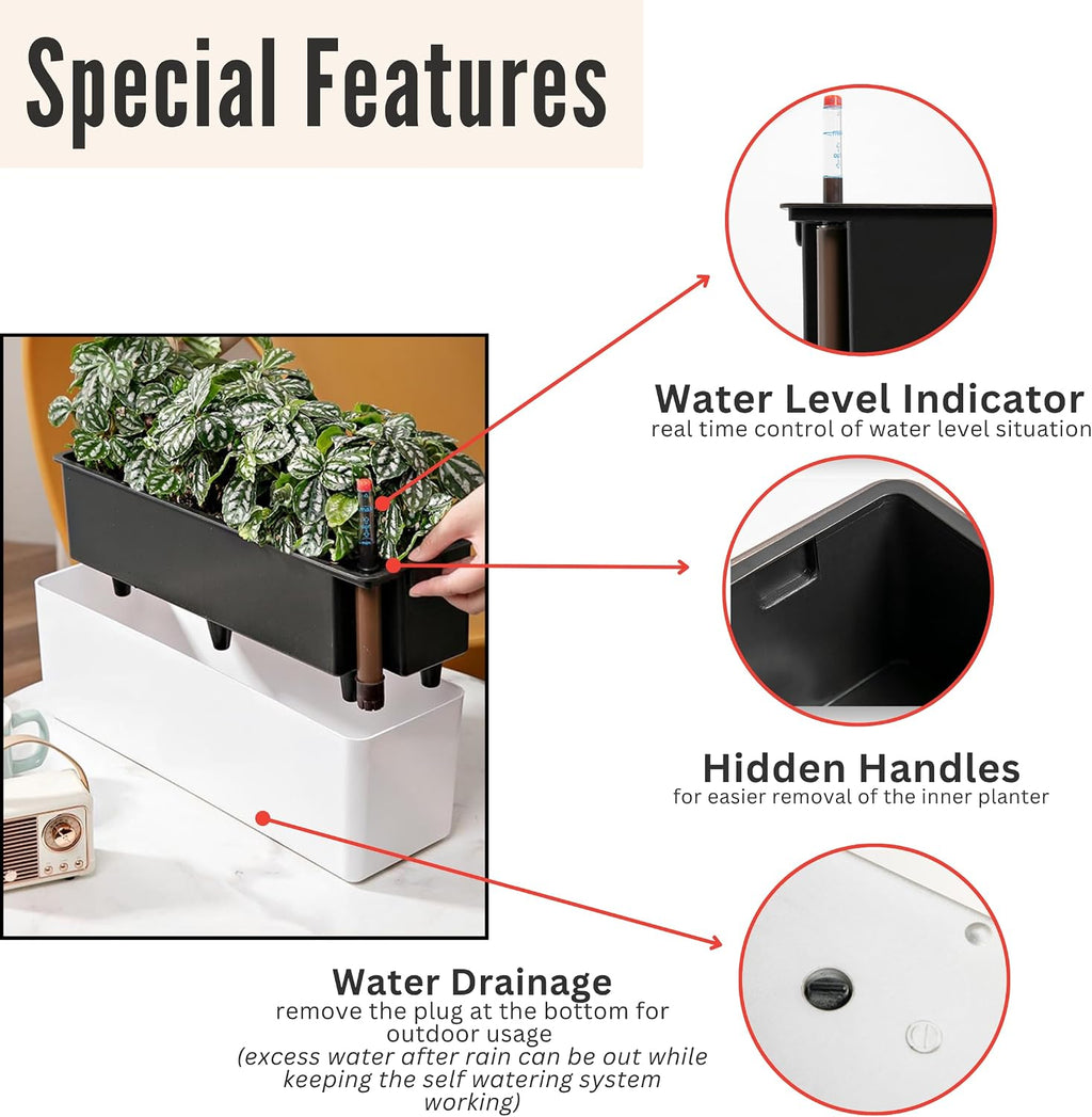 White Self‑Watering Railing Flower Planter Boxes