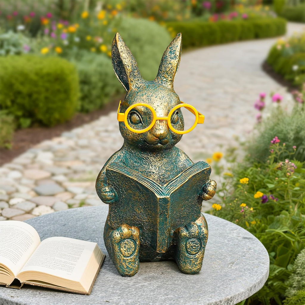 Solar Reading Rabbit Garden Decor Statue