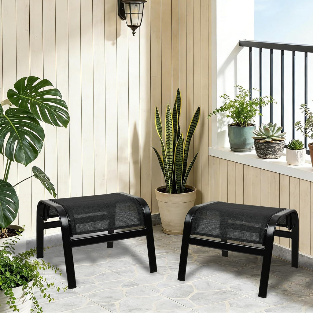 Black Portable Outdoor Patio Ottoman Footstools
