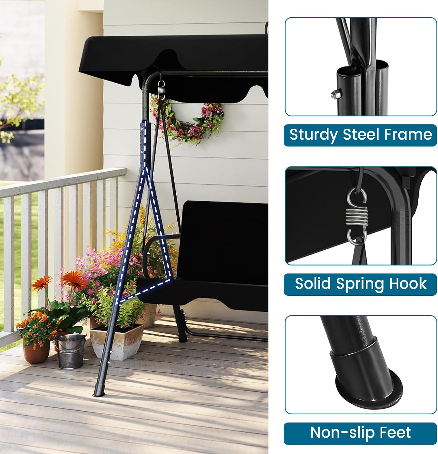 Brown Outdoor Patio Glider Swing Bench