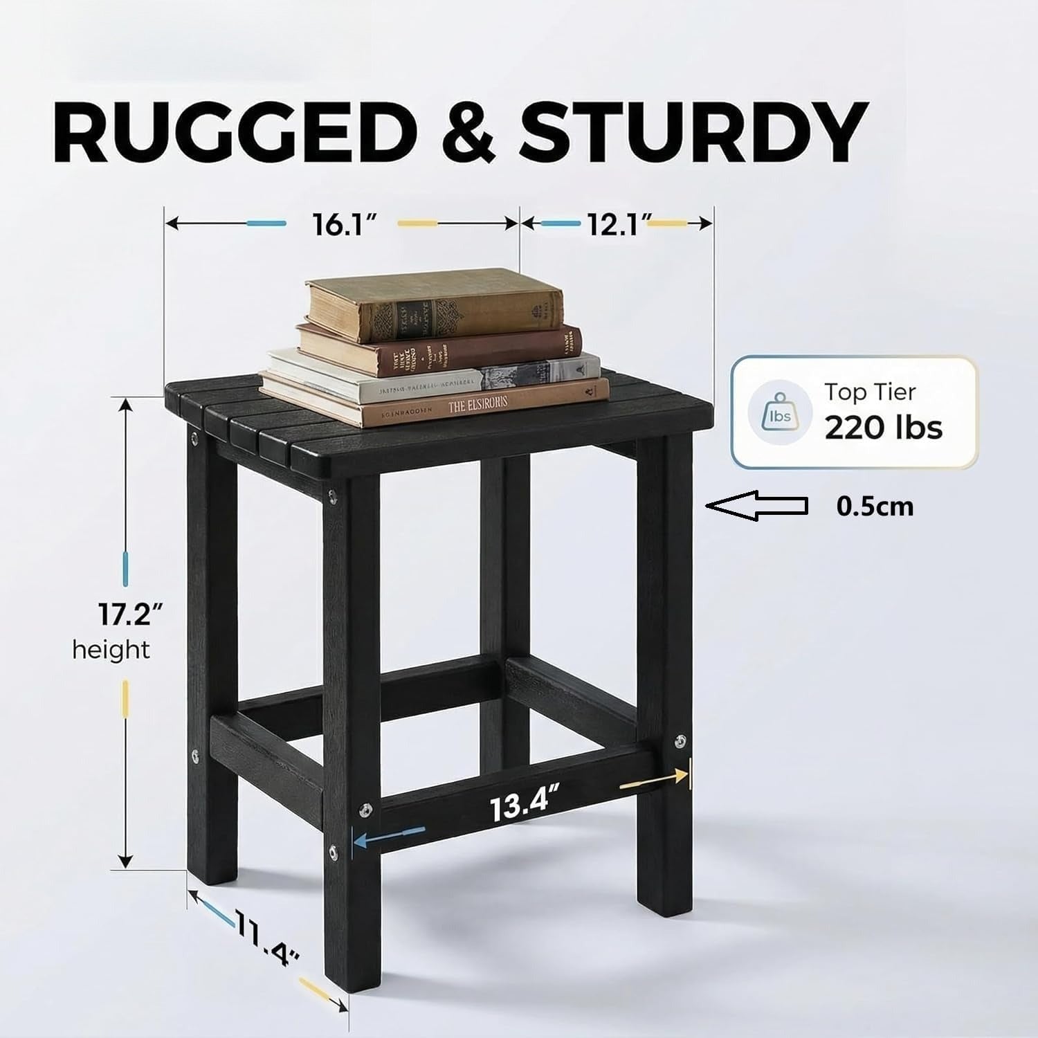 Black HDPE Weather‑Resistant Outdoor Side Table