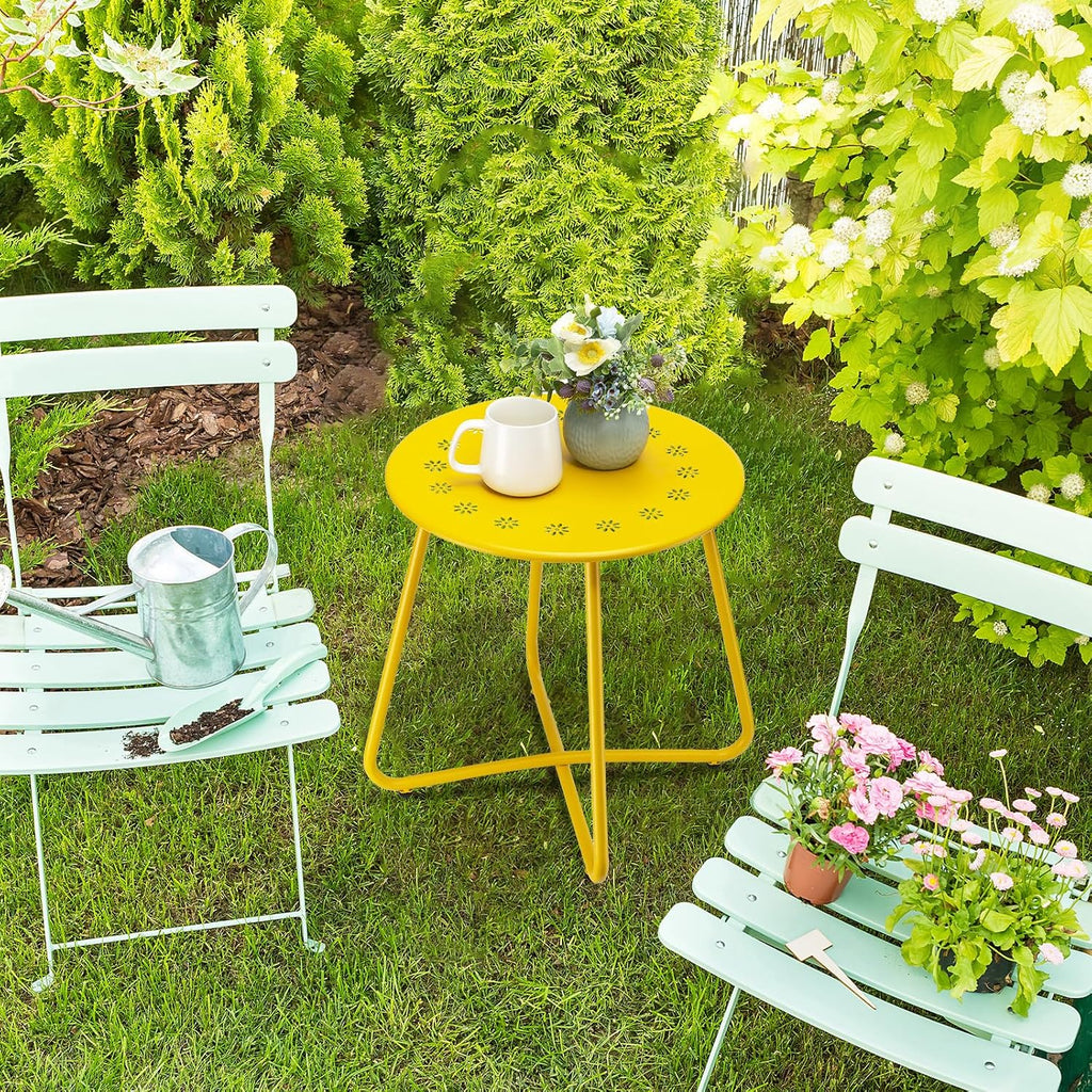 Yellow Metal Round Outdoor Patio Side Table