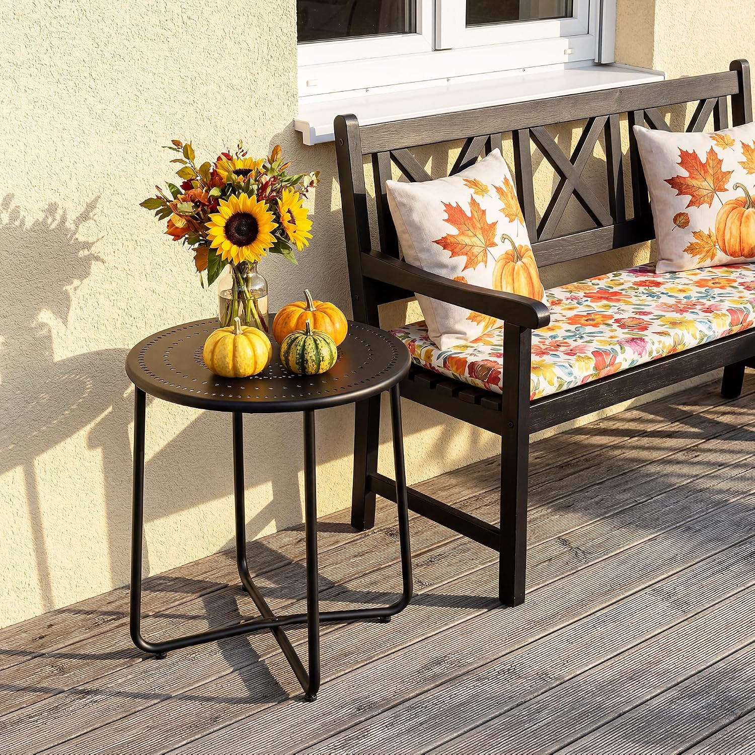 Black Metal Round Outdoor Patio Side Table