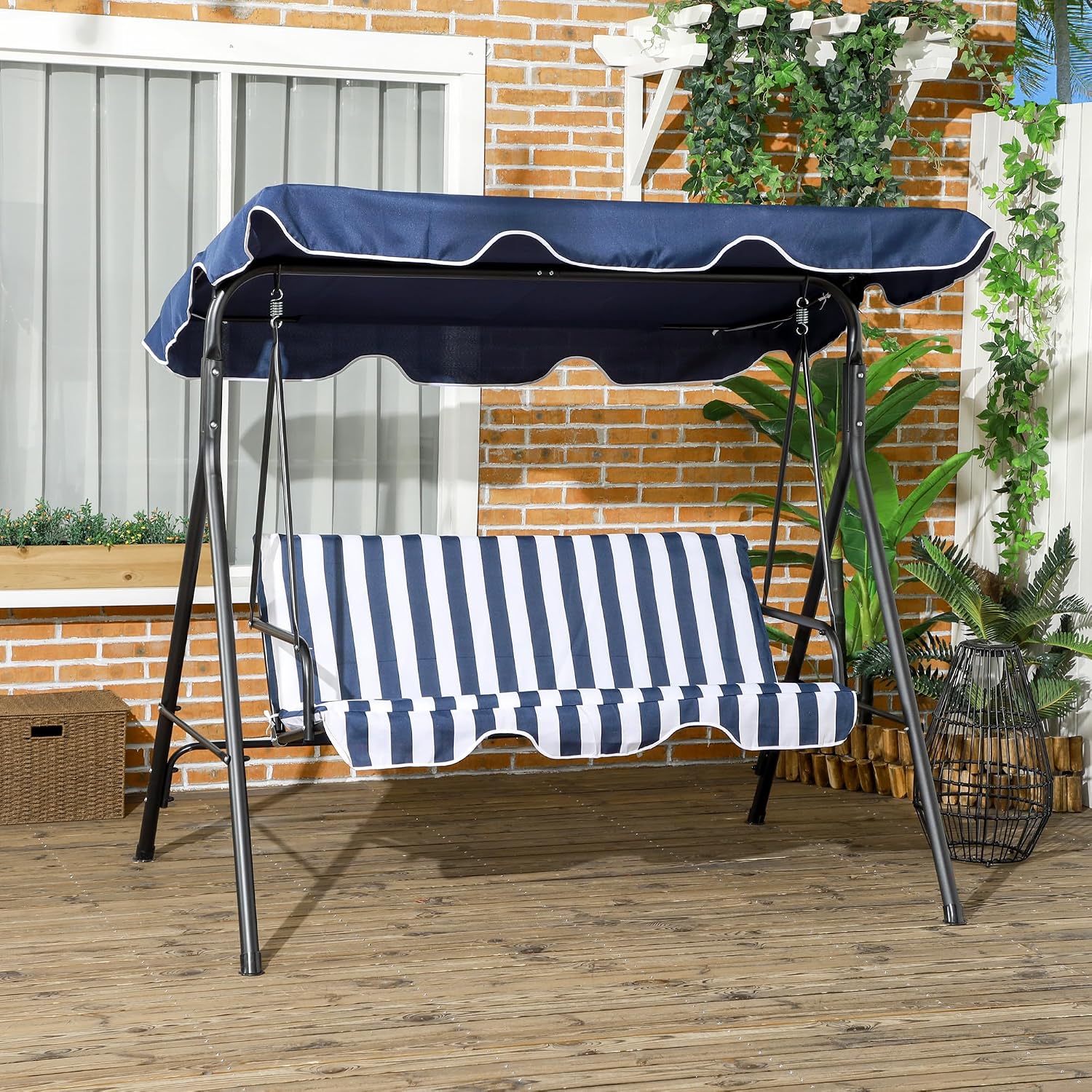 Dark‑Blue 3‑Person Porch Swing Bench