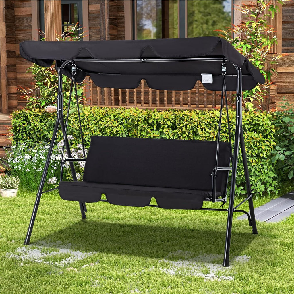 Black 3‑Seat Outdoor Porch Swing Chair