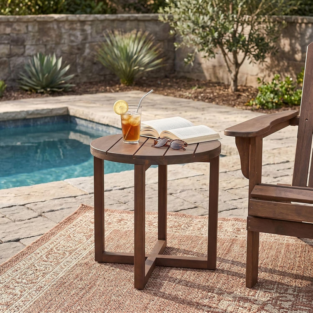 Dark Oak Acacia Wood Outdoor Round Side Table